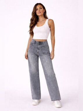 Free People x Sandrine Rose Polka Dot Wide-Leg Jeans – Gray – Size 27 - MSRP$298